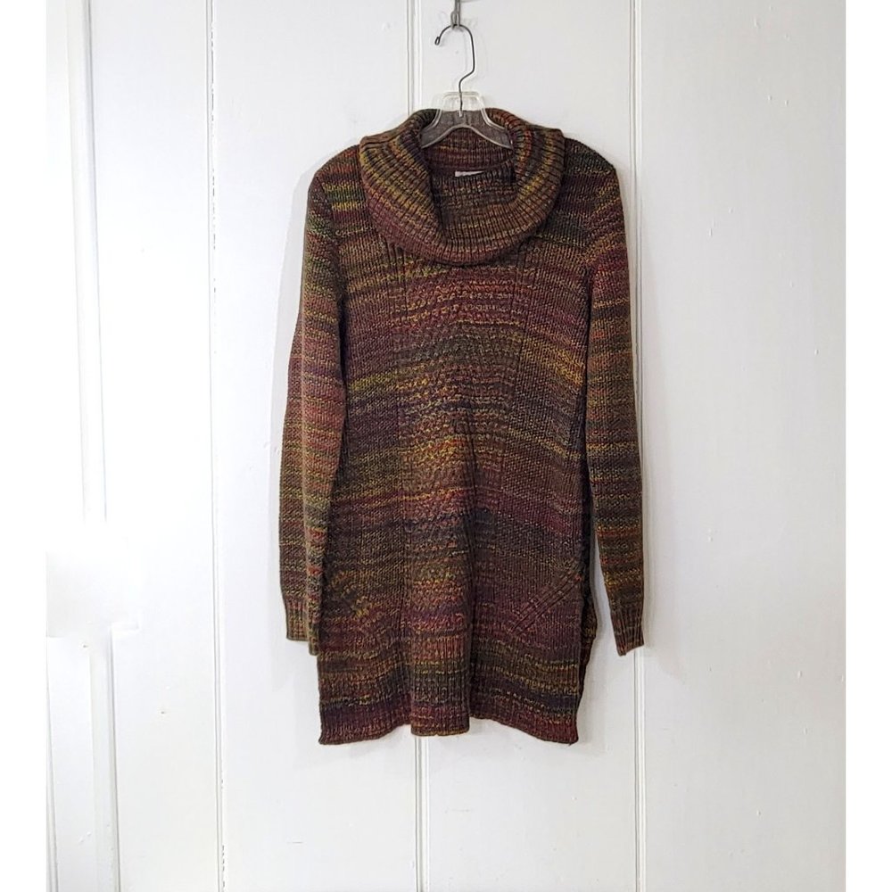 Cb Brown Variegated Textured Knit Cowl Neck Pullover Tunic Sweater Dress - Picture 7 of 7